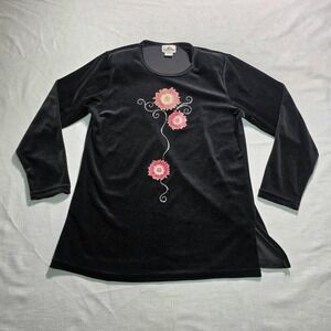 Vtg Y2k 90s Velour Ribbed Tunic Shirt Womens Large Superline Black Buffy Slayer